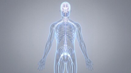 Human nervous system connected to brain and spinal cord visualization