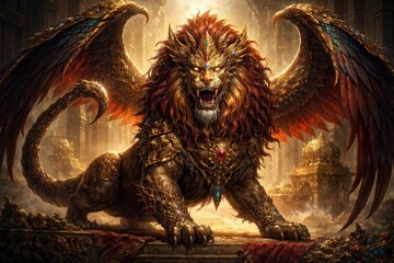 Majestic mythical winged lion