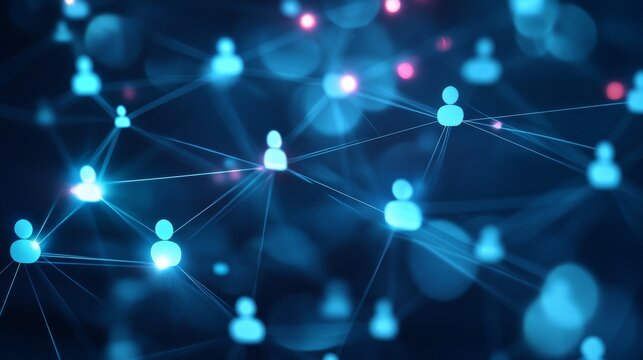 People icons connected in a network display on a dark background showing online interaction and data exchange