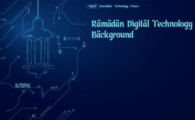 Ramadan Digital Technology Background with Islamic Lantern