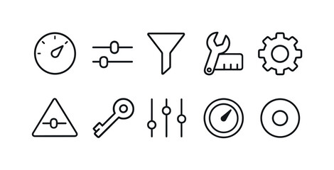 Plakat Dashboard, settings icon set. Functional control icons in outline style collection.