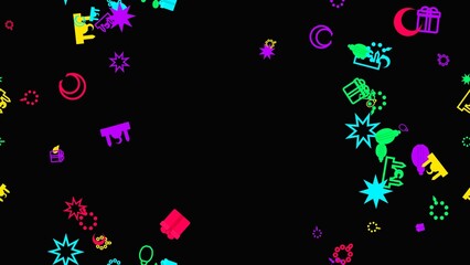 Obraz premium Festive Celebration with Vibrant Holiday Icons Floating on a Dark Backdrop