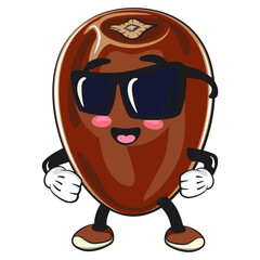 Obraz premium cute dates fruit mascot character wearing sunglasses calmly, isolated vector illustration, work of hand drawn