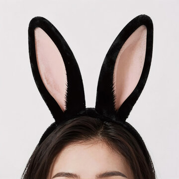 comic book, "black silhouette of banny's ears on white background, isolated for easter decoration