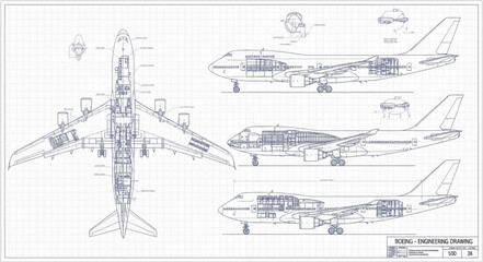 Detailed Blueprint of a Large Airplane. © Rifki