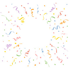 コピースペース付き　紙吹雪＆カールリボン背景素材