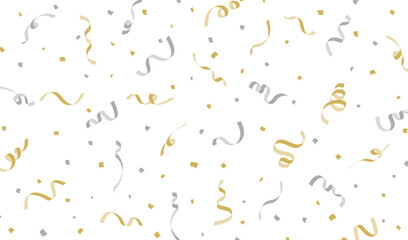 Gold and silver confetti and ribbon streamers background design