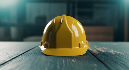 Labor day safety essentials hard hat on worksite table