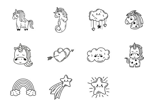 Unicorn Doodles Illustration Set