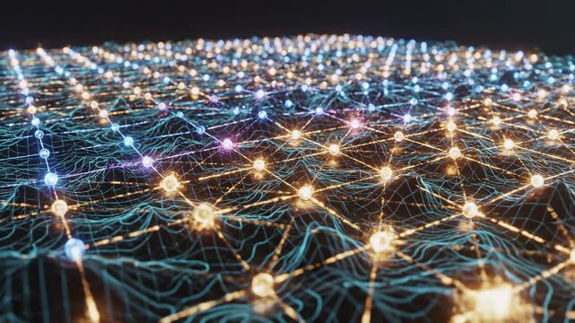 Digital Network Interconnection: A dynamic visual representation of intricate digital networks, with interconnected nodes and flowing pathways, showcasing the complexity of modern data exchange.