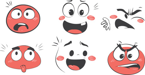 Obraz premium Funny cartoon faces and eyes vector set