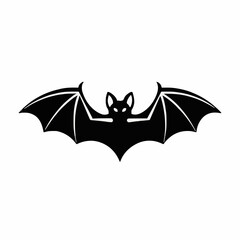 Fototapeta premium Silhouette Of A Black Bat With Wings Spread Wide Against A White Background And Glowing Eyes