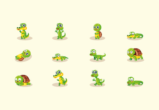 Cute Cartoon Animals Illustration Design Set