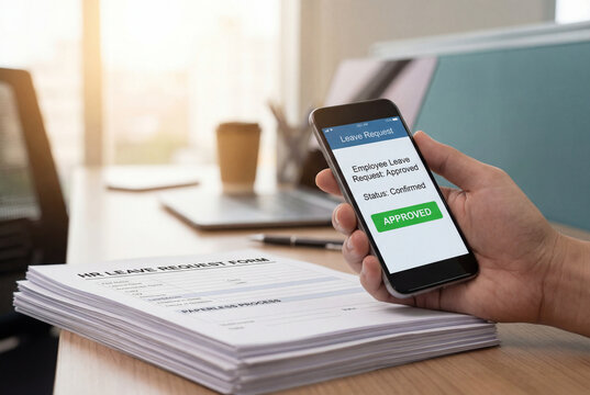 smart phone confirming an employee leave request approval
