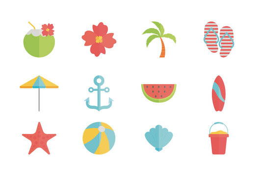 Tropical Flat Vacation Icons Set