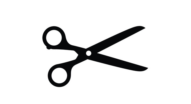 Simple black silhouette of open scissors on a white background