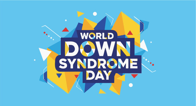 World Down Syndrome Day Poster in Modern Flat Design with Bright Blue and Yellow Colors for Awareness Campaign