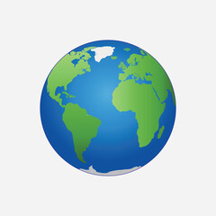 Fototapeta premium A colorful editable vector illustration of the Earth with green continents and blue oceans on a white background
