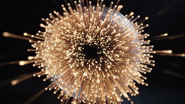 Abstract burst of golden fiber optics light