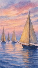 Naklejka premium Serene watercolor sailboat mobile wallpaper