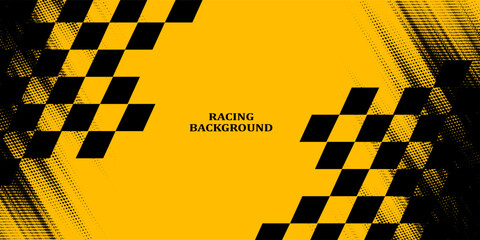 Racing background, sports race banner with dynamic grunge checkered shape ideal for sport themed events, racing posters, promotional flyers, cover, presentation backdrop and social media © alinasirulloh