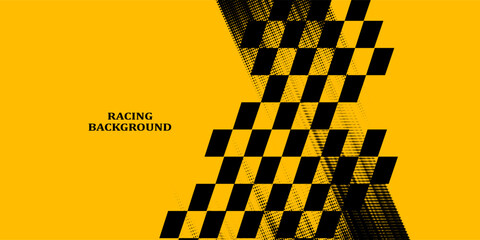 Racing background, sports race banner with dynamic grunge checkered shape ideal for sport themed events, racing posters, promotional flyers, cover, presentation backdrop and social media © alinasirulloh