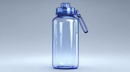 Transparent blue water bottle isolated on light blue background