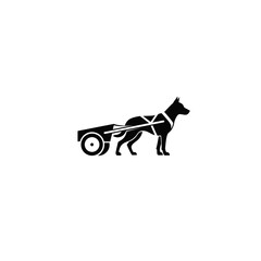 Fototapeta premium Dog Pulling Cart Silhouette logo icon flat vector design