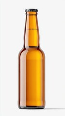 Amber glass bottle isolated on white background for beverage advertisement