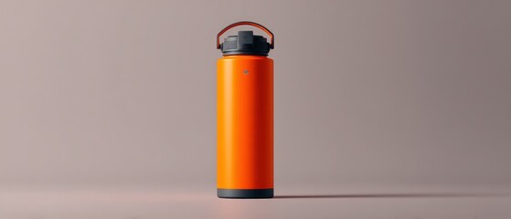 Orange insulated water bottle isolated on neutral background for hydration