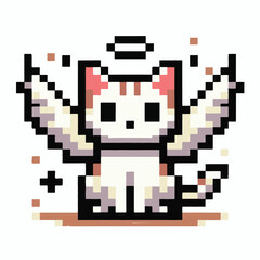 Fototapeta premium Pixel Art Angel Cat with Wings and Halo, Adorable Feline Character Design