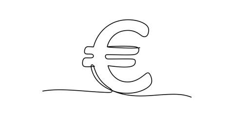 Minimalist one line drawing of a euro currency symbol on a plain white background. Vector, illustration © Nippon_Art Gallery