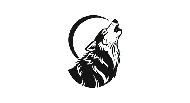 Wolf silhouette howling at the moon