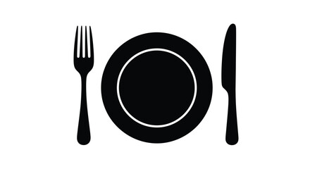 Simple flatware arrangement with a plate fork and knife silhouette