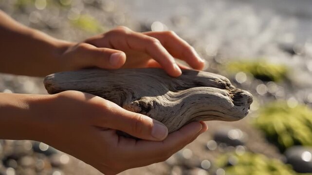 Hands Holding Sculpted Clay Model.
