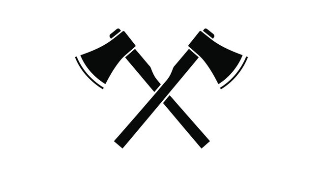 Two crossed axes presented in a striking black silhouette