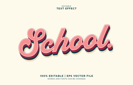 Editable vector school text effect with a pink and blue shadow on a beige background