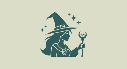 Woman witch silhouette with magic wand © Kalimasada