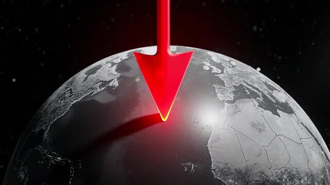 Planet Earth in space with red arrow pointing to sunlight shining on Africa and Europe