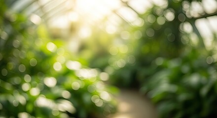 Obraz premium Serene Greenhouse with Lush Greenery and Natural Light.