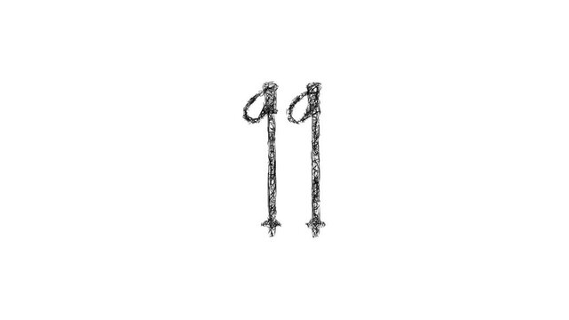 Sketch ski poles icon animation - smooth progressive reveal