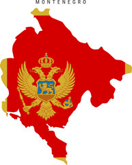 Editable silhouette map of Montenegro filled with official flag colors. Country outline isolated on transparent background for geography and infographic design.