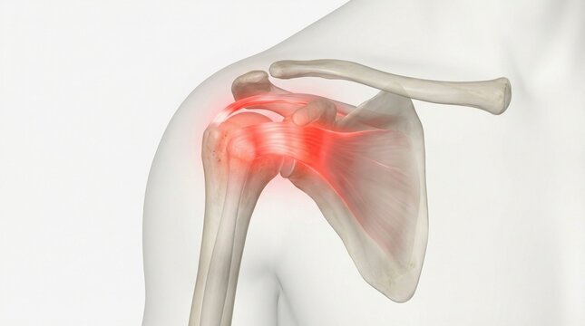 3D Medical Illustration of Shoulder Injury Highlighting Pain in the Joint