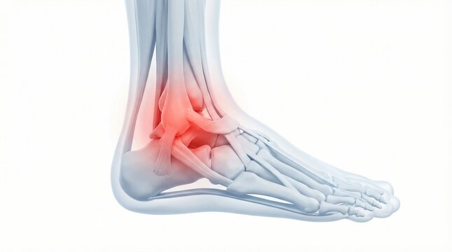 Human ankle with highlighted red inflammation area illustration