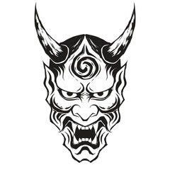Obraz premium Japanese Hannya Oni Demon Mask Line Art Vector