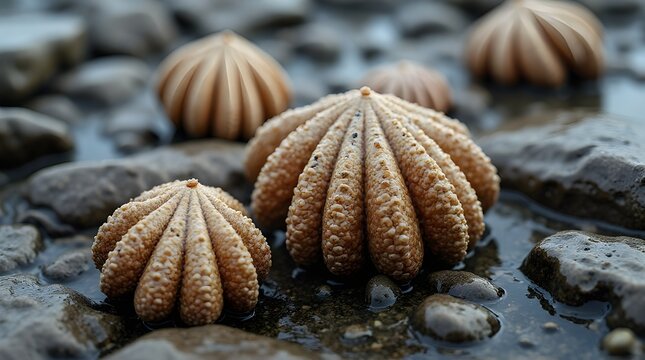Marine Egg Clusters on Rocky Shore Close-Up in Tidal Pool, Natural Sea Texture and Pattern