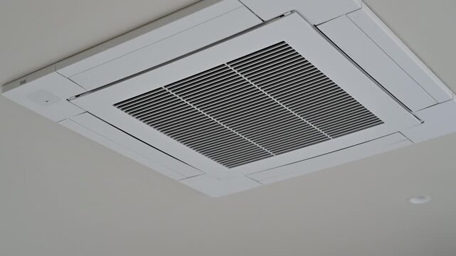 Ceiling air conditioner vent modern white interior cooling technology appliance with efficient square and rectangular design for contemporary indoor climate control, minimal airflow comfort