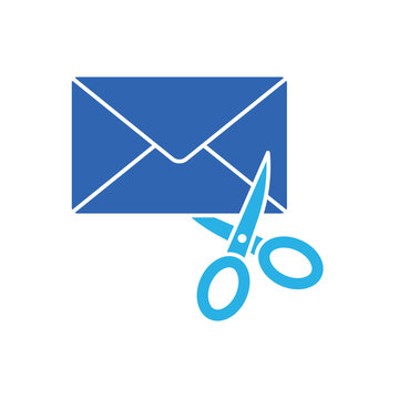 icon a media outreach with envelope mail and scissors cutting, isolated against a clean background.