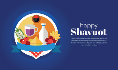 Fototapeta premium A vibrant illustration celebrating the jewish holiday of shavuot with traditional dairy foods and harvest symbols