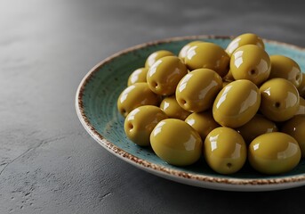 Green olives on a plate food photography
